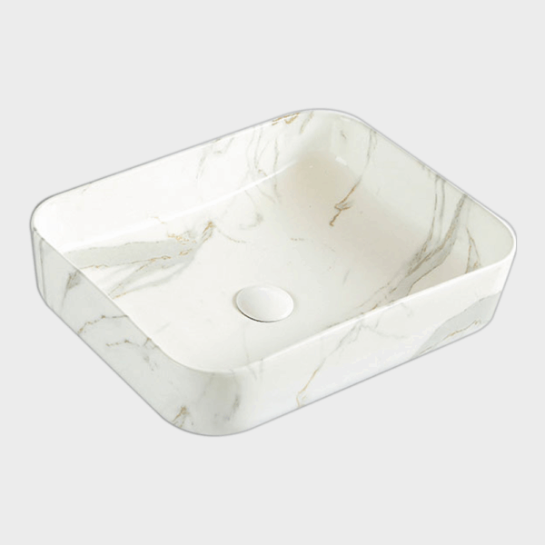 Lavabo Ceramica Rettangolare Bianco Striato Grigio