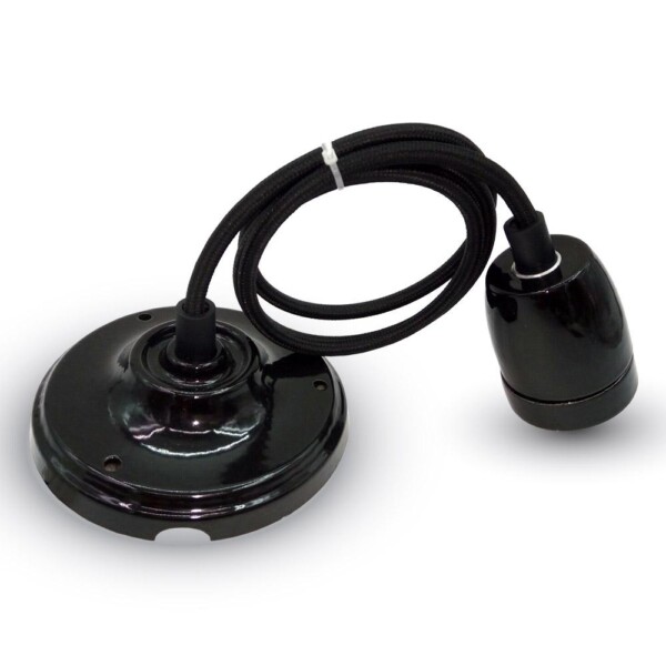 LAMPADARIO CON PORTALAMPADA PORCELLANA NERO