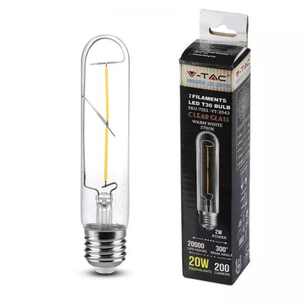 LAMPADINA LED - 2W T30 E27 FILAMENTO BIANCO CALDO 2700K
