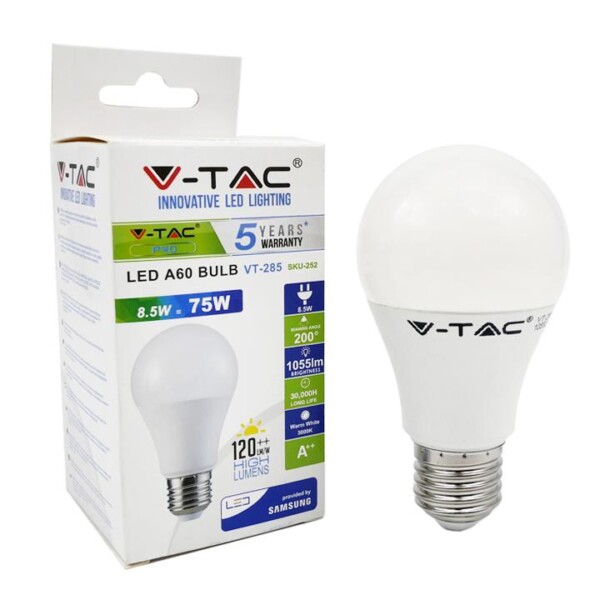 LED LAMPADINA - SAMSUNG CHIP 8.5W E27 A++ A60 PLASTICA 6400K