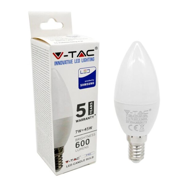 LED LAMPADINA - SAMSUNG CHIP 7W E14 PLASTIC CANDLE 6400K