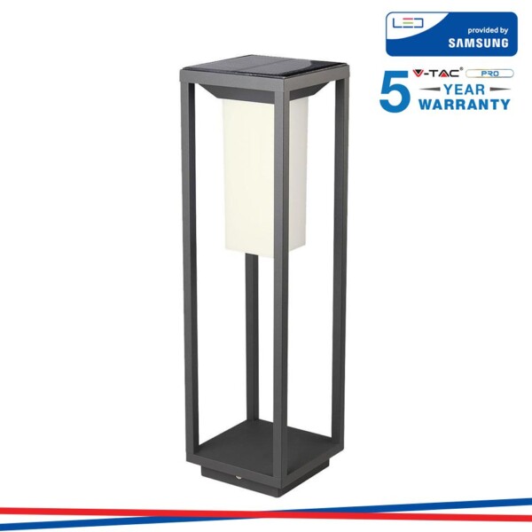 2W LED SOLAR BOLLARE LIGHT SAMSUNG CHIP GREY BODY 3000K