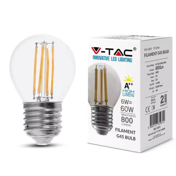G45-E27-6W 130LM/W - FILAMENT  3000K