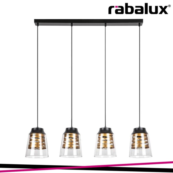 ZENAIDA, GLASS PENDANT LAMP, E27 4XMAX 60W, MATT BLACK, GOLD