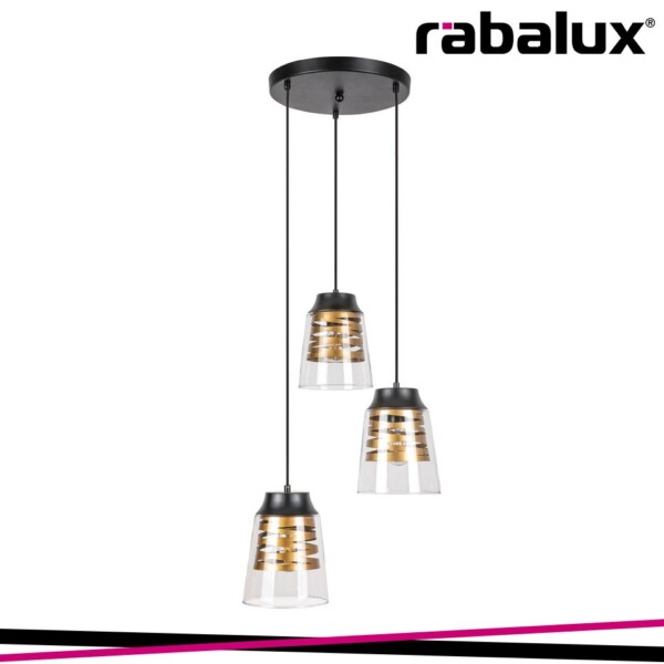 ZENAIDA, GLASS PENDANT LAMP, E27 3XMAX 60W, MATT BLACK, GOLD
