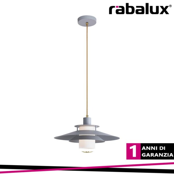 CAMERON, METAL AND GLASS PENDANT, GREY, WHITE, E27 1X MAX 40