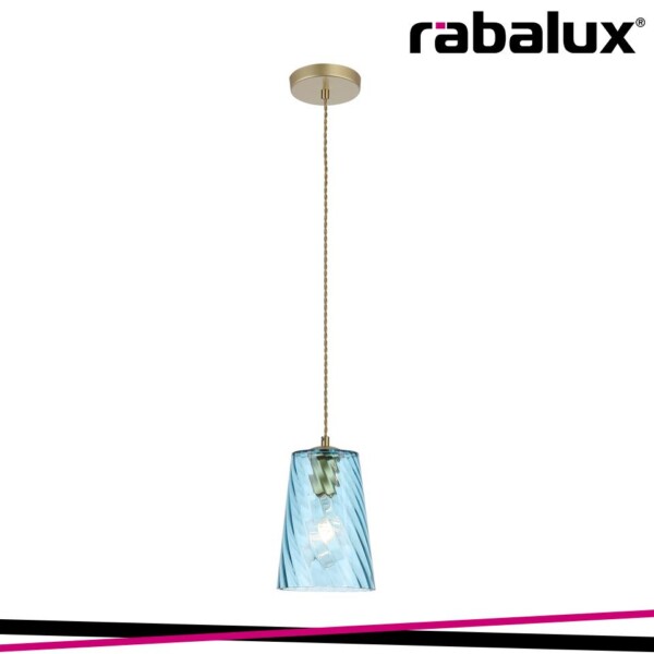 AZURINE, GLASS PENDANT, GOLD, BLUE, E27 1X MAX 40W, TEXTILE