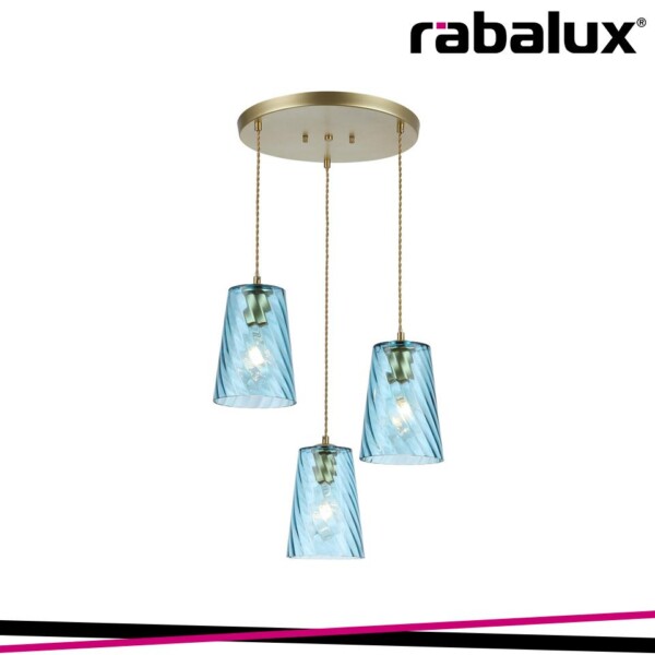AZURINE, GLASS PENDANT, GOLD, BLUE, E27 3X MAX 40W, TEXTILE