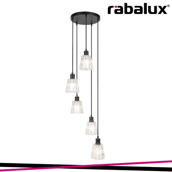 JARINA,  GLASS PENDANT , E27 5XMAX 40W, BLACK, TRANSPARENT