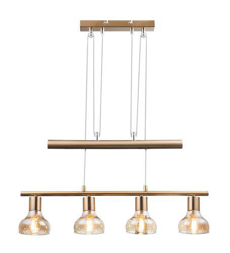 HOLLY, 4 HEADED  PENDANT LAMP WITH AMBER GLASS SHADE AND VAR
