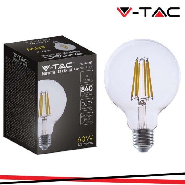 LED LAMPADINA 4W FILAMENTO E27 G95 CLEAR COVER 4000K