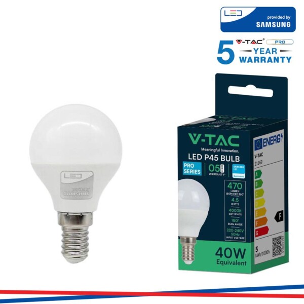 LED LAMPADINA SAMSUNG CHIP 4.5W E14 P45 PLASTICA 4000K