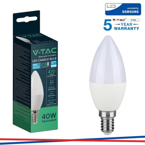 LED LAMPADINA SAMSUNG CHIP 4.5W E14 PLASTICA CANDELA 3000K