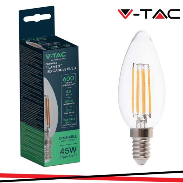 LED LAMPADINA 5.5W FILAMENTO E14 DIMMERABILE CLEAR COVER CANDELA 3000K
