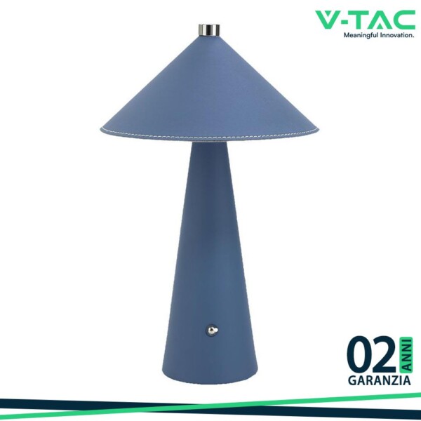 LAMPADA LED DA TAVOLO 3W CON BATTERIA RICARICABILE USB C COLORE BLU IN METALLO MANTELLO IN PELLE TOUCH DIMMERABILE 3IN1