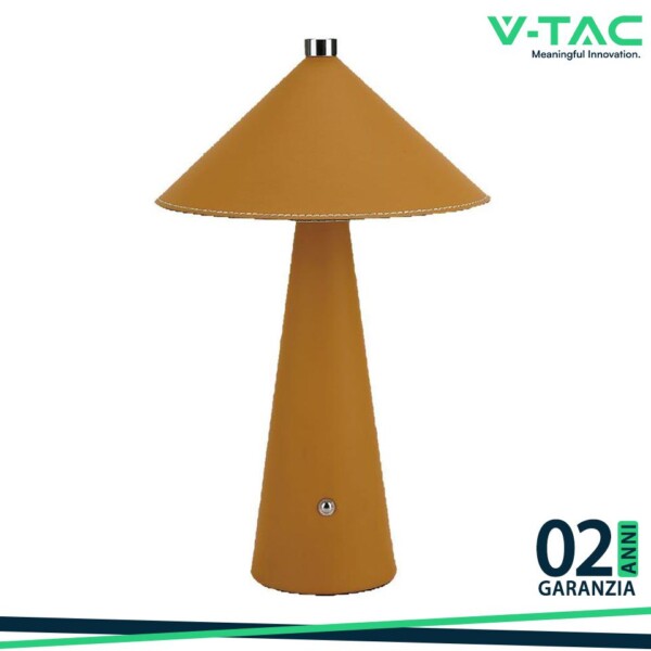 LAMPADA LED DA TAVOLO 3W CON BATTERIA RICARICABILE USB C COLORE GIALLO IN METALLO MANTELLO IN PELLE TOUCH DIMMERABILE 3I
