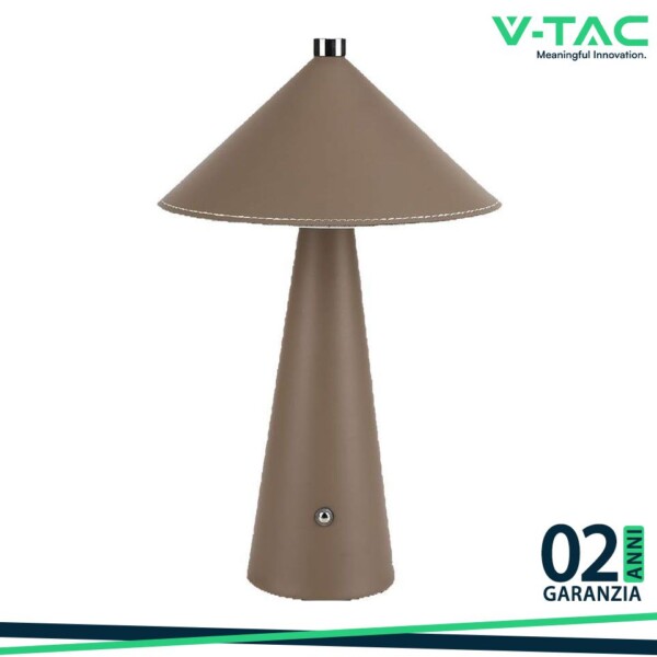 LAMPADA LED DA TAVOLO 3W CON BATTERIA RICARICABILE USB C COLORE MARRONE IN METALLO MANTELLO IN PELLE TOUCH DIMMERABILE 3