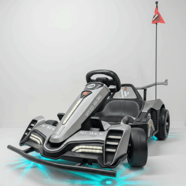 WITIT Auto ELETTRICA Radiocomandata Macchina F1 Formula Uno Go-Kart per Bambino Bambina Bambini KDC-309 24V 8Ah Grigia, Blu e Gialla 2 motori, bluetooth, USB, LED