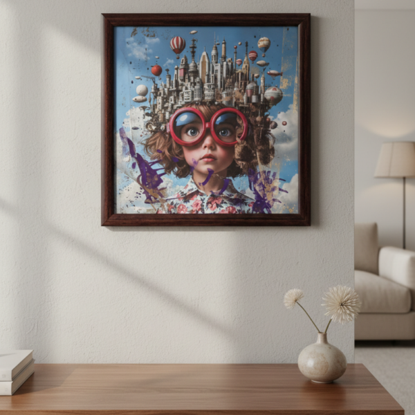 WITIT Quadro Canvas Tela Artistico in Stile Moderno con Cornice in Legno, Arte Contemporanea, Arte Moderna, Donna, Fiori, Bambina, Autunno, Estate, Primavera, Inverno, Mare, Cielo